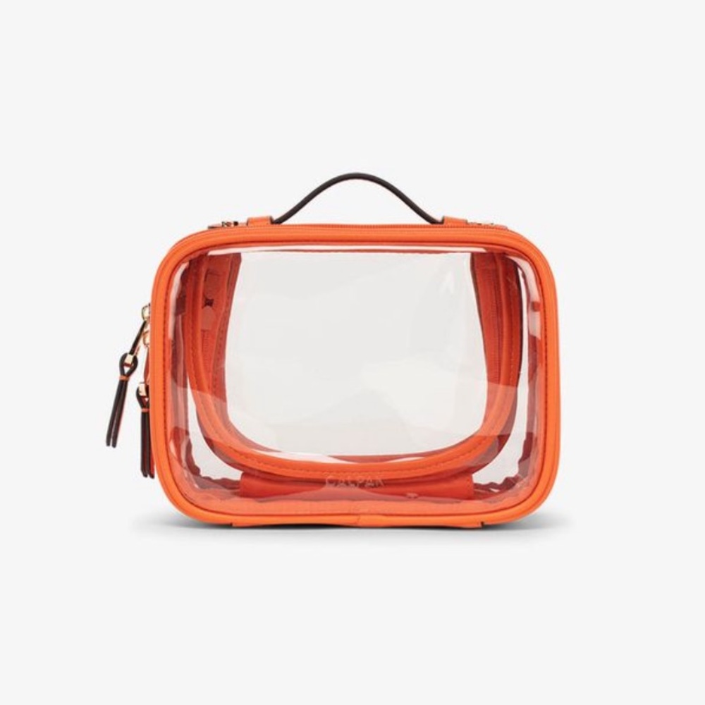 Calpak small clear cosmetics case in papaya
